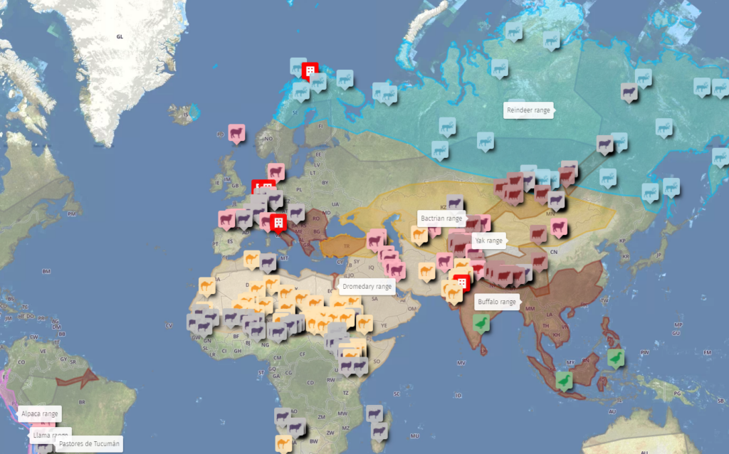 The Pastoralist Map shows animal species and the people who tend to them.